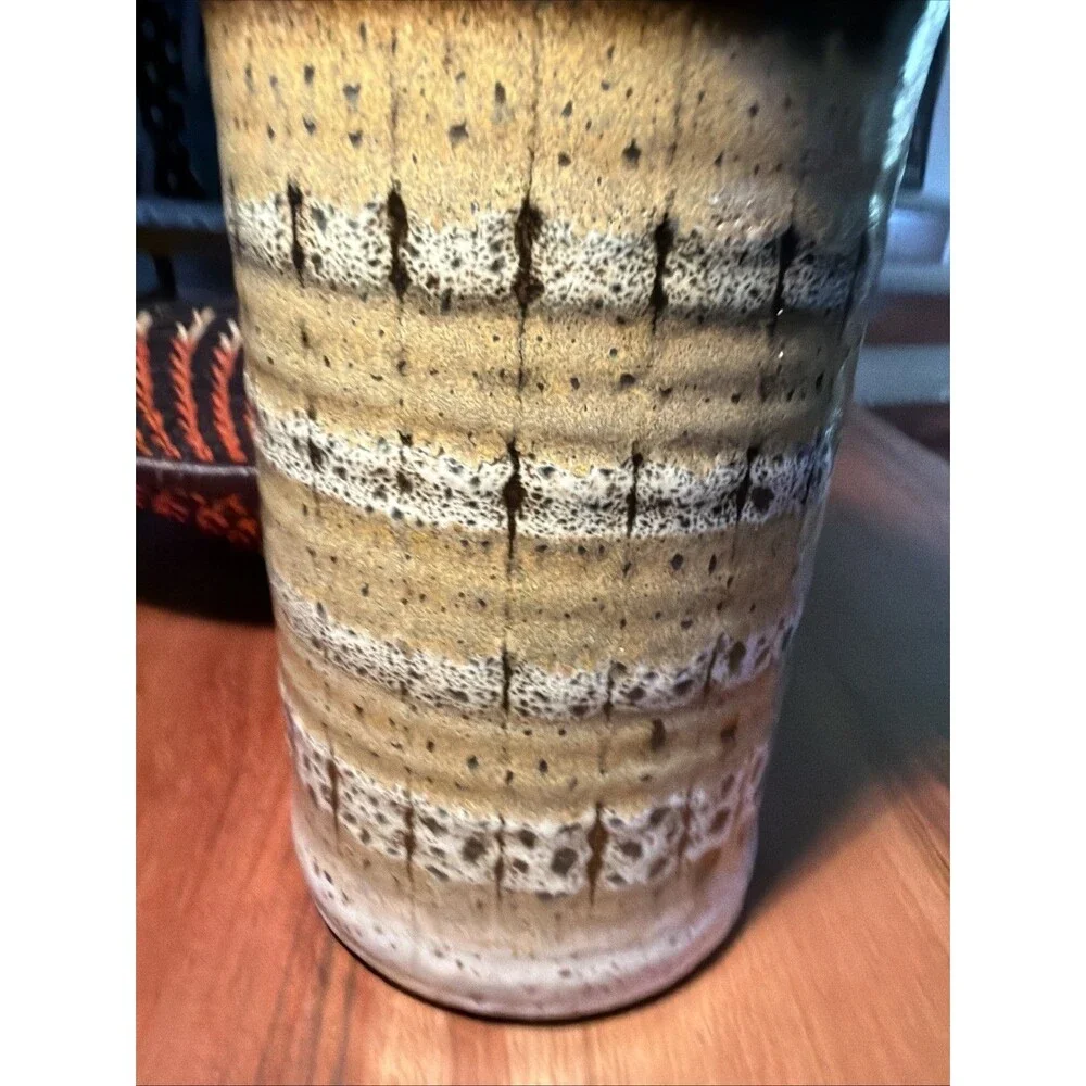 David Fernandez Seagrove Stoneware Striped Art Pottery Vase Utensil Holder-READ